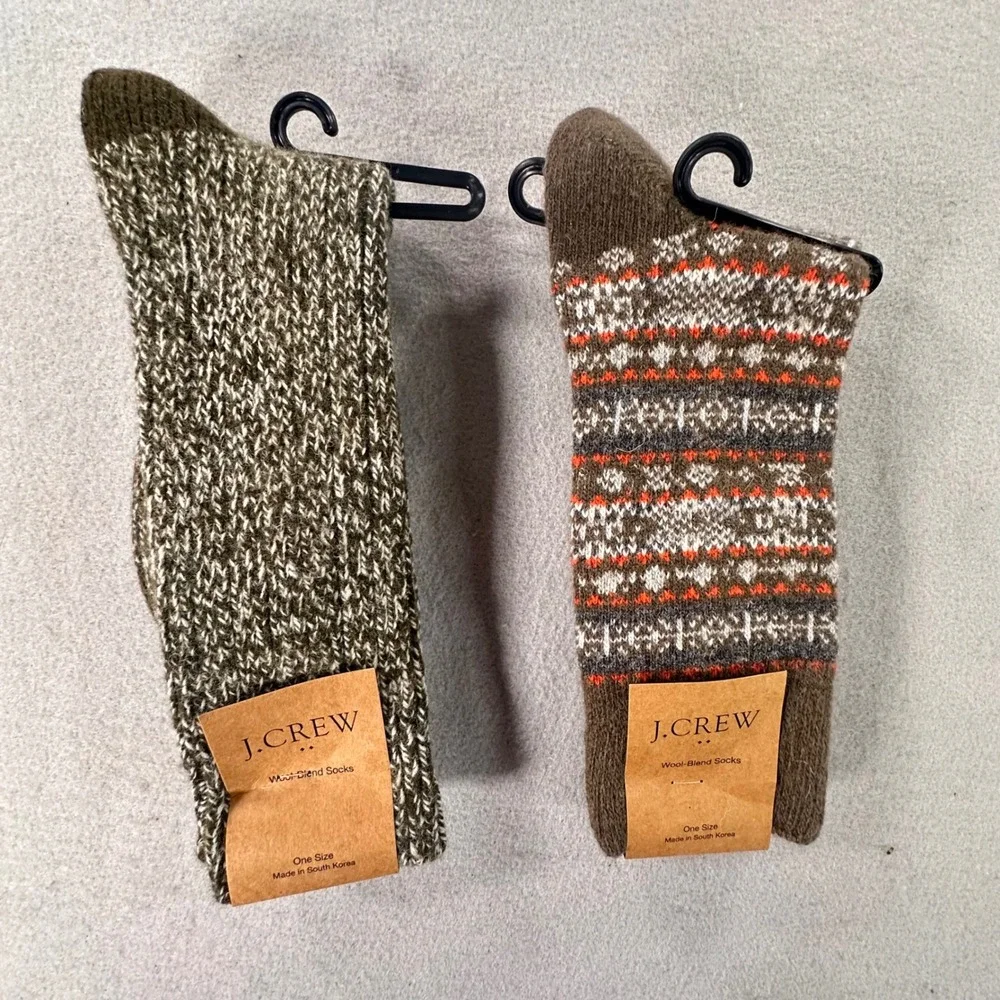 NWT J.Crew Mens Wool Blend Socks 2 Pair Fair Isle Marled Brown NEW BV411 BU868